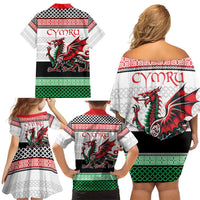 Cymru Celtic Wales Knot Family Matching Off Shoulder Short Dress and Hawaiian Shirt Celtic Nation Heritage Pride - Wonder Print Shop