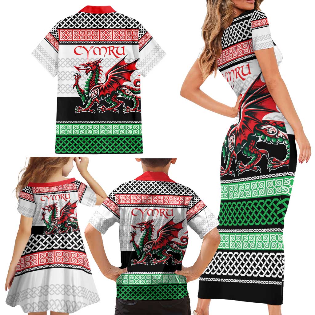 Cymru Celtic Wales Knot Family Matching Short Sleeve Bodycon Dress and Hawaiian Shirt Celtic Nation Heritage Pride - Wonder Print Shop