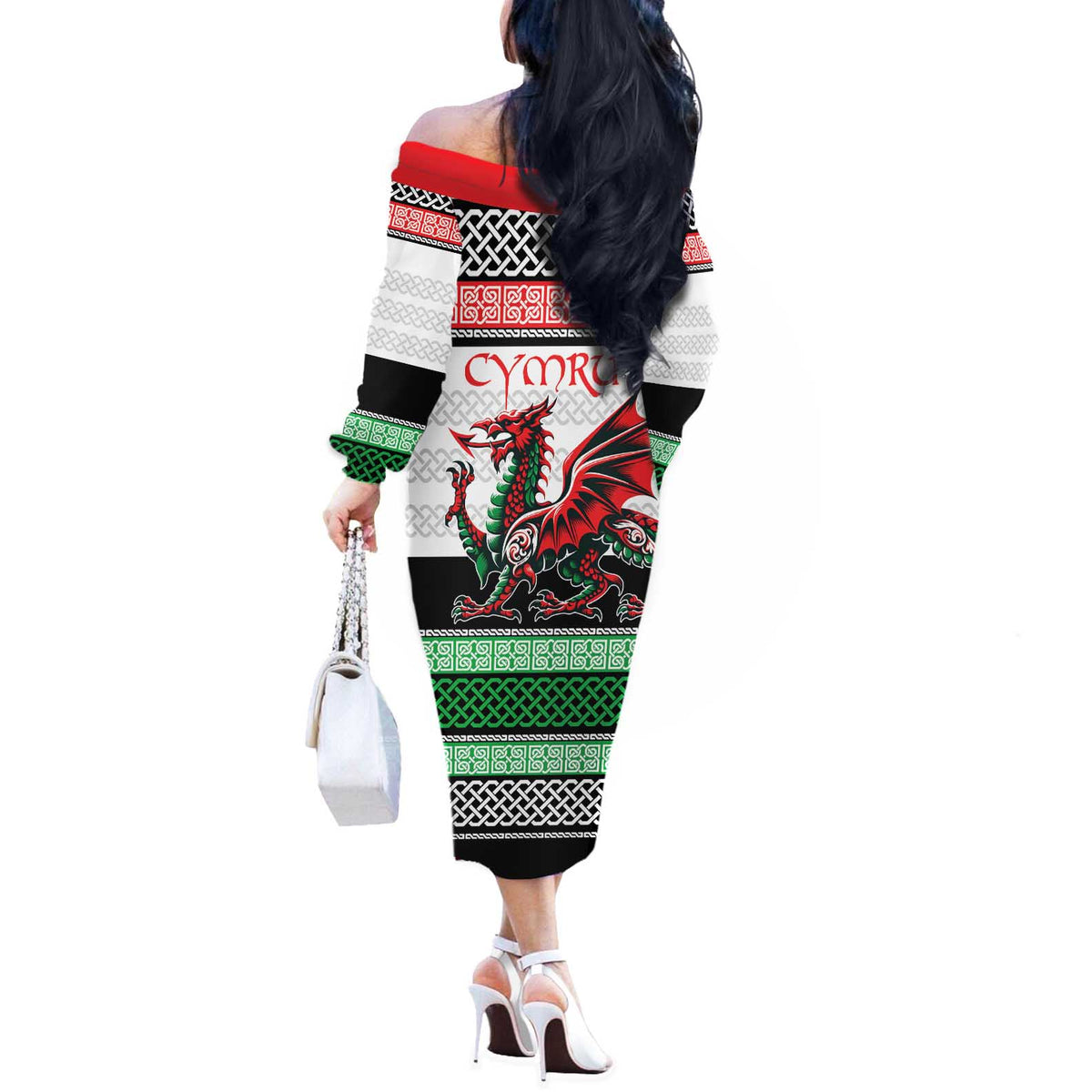 Cymru Celtic Wales Knot Off The Shoulder Long Sleeve Dress Celtic Nation Heritage Pride - Wonder Print Shop