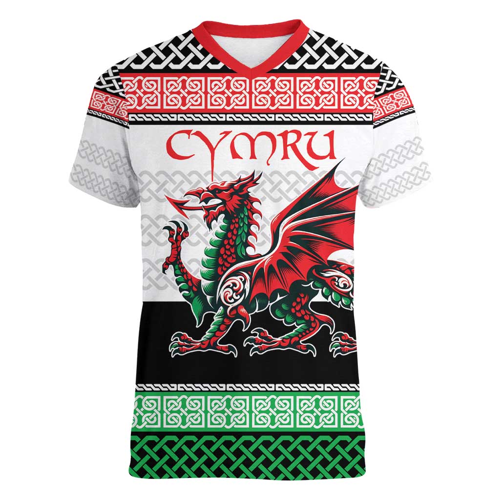 Cymru Celtic Wales Knot Women V-Neck T-Shirt Celtic Nation Heritage Pride - Wonder Print Shop