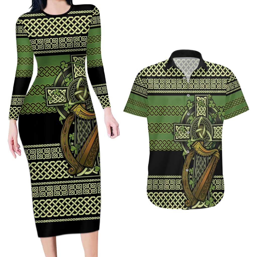 Ireland Celtic Knot Couples Matching Long Sleeve Bodycon Dress and Hawaiian Shirt Celtic Nation Heritage Pride - Wonder Print Shop