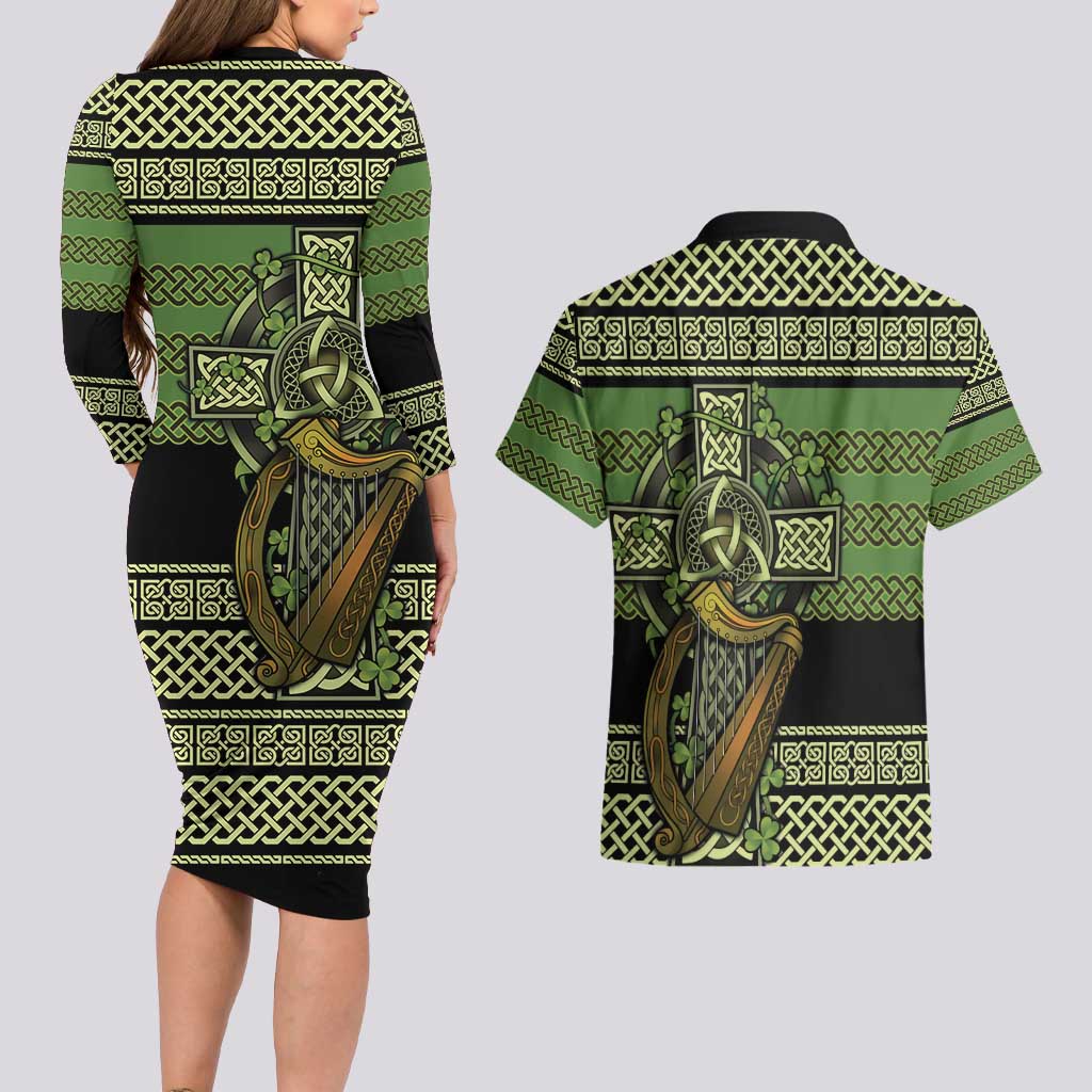 Ireland Celtic Knot Couples Matching Long Sleeve Bodycon Dress and Hawaiian Shirt Celtic Nation Heritage Pride - Wonder Print Shop