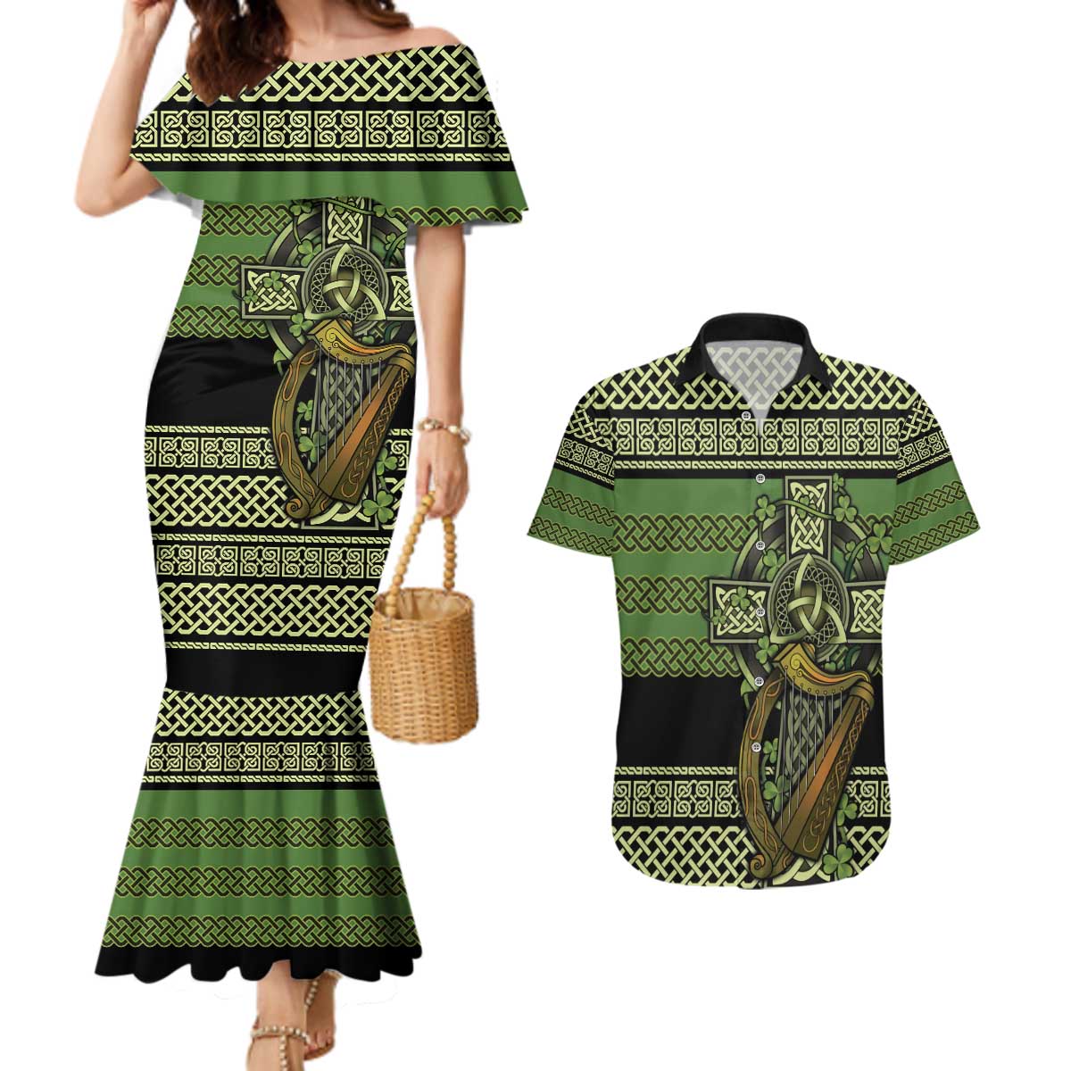 Ireland Celtic Knot Couples Matching Mermaid Dress and Hawaiian Shirt Celtic Nation Heritage Pride - Wonder Print Shop