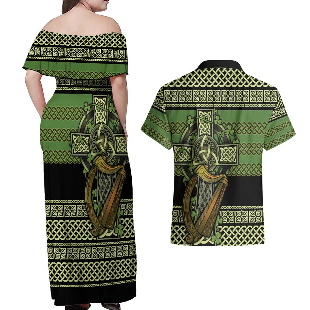 Ireland Celtic Knot Couples Matching Off Shoulder Maxi Dress and Hawaiian Shirt Celtic Nation Heritage Pride - Wonder Print Shop