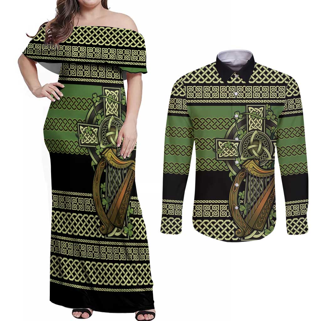Ireland Celtic Knot Couples Matching Off Shoulder Maxi Dress and Long Sleeve Button Shirt Celtic Nation Heritage Pride - Wonder Print Shop