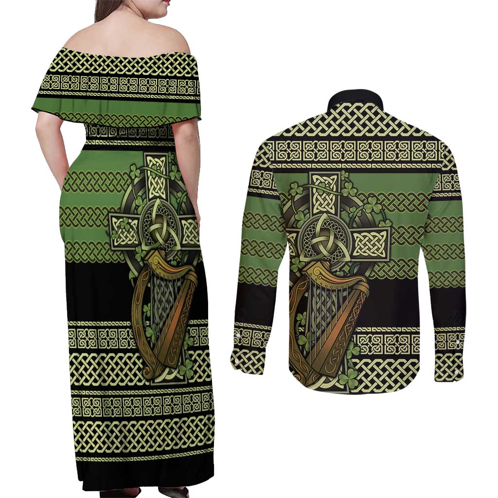 Ireland Celtic Knot Couples Matching Off Shoulder Maxi Dress and Long Sleeve Button Shirt Celtic Nation Heritage Pride - Wonder Print Shop