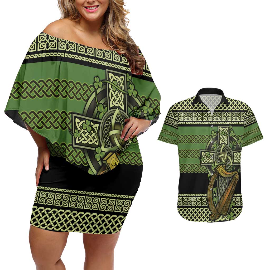 Ireland Celtic Knot Couples Matching Off Shoulder Short Dress and Hawaiian Shirt Celtic Nation Heritage Pride - Wonder Print Shop
