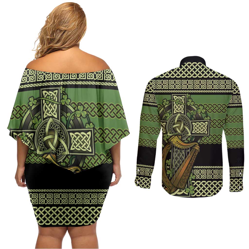Ireland Celtic Knot Couples Matching Off Shoulder Short Dress and Long Sleeve Button Shirt Celtic Nation Heritage Pride - Wonder Print Shop