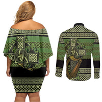 Ireland Celtic Knot Couples Matching Off Shoulder Short Dress and Long Sleeve Button Shirt Celtic Nation Heritage Pride - Wonder Print Shop