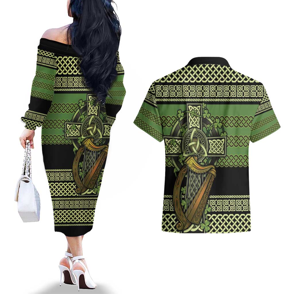 Ireland Celtic Knot Couples Matching Off The Shoulder Long Sleeve Dress and Hawaiian Shirt Celtic Nation Heritage Pride - Wonder Print Shop