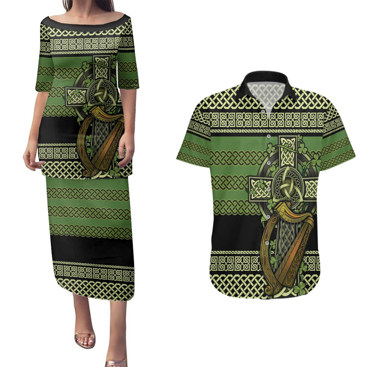 Ireland Celtic Knot Couples Matching Puletasi and Hawaiian Shirt Celtic Nation Heritage Pride - Wonder Print Shop