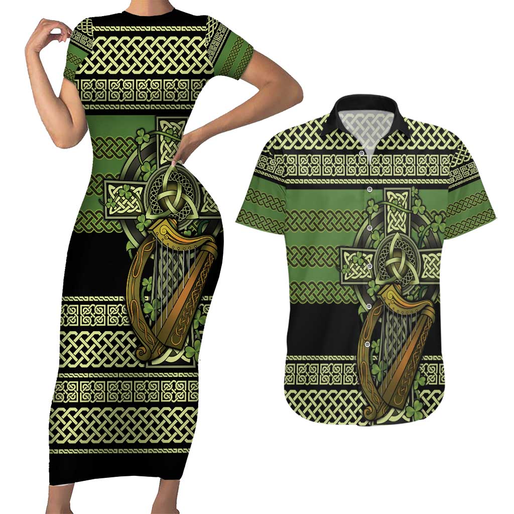 Ireland Celtic Knot Couples Matching Short Sleeve Bodycon Dress and Hawaiian Shirt Celtic Nation Heritage Pride - Wonder Print Shop
