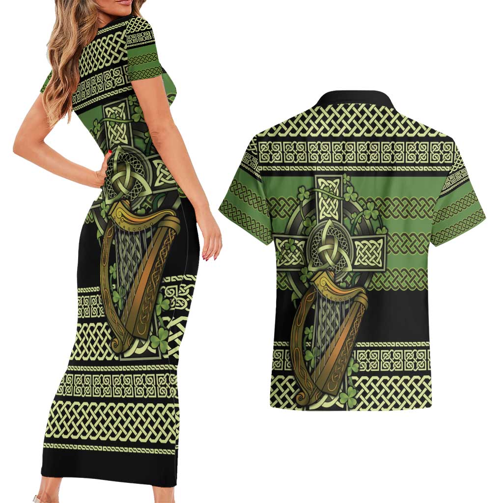 Ireland Celtic Knot Couples Matching Short Sleeve Bodycon Dress and Hawaiian Shirt Celtic Nation Heritage Pride - Wonder Print Shop