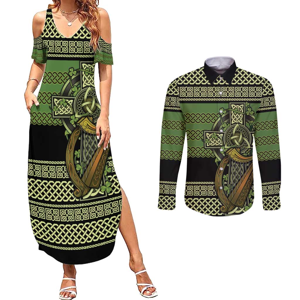 Ireland Celtic Knot Couples Matching Summer Maxi Dress and Long Sleeve Button Shirt Celtic Nation Heritage Pride - Wonder Print Shop