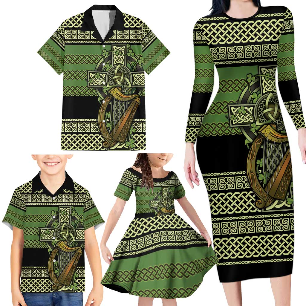 Ireland Celtic Knot Family Matching Long Sleeve Bodycon Dress and Hawaiian Shirt Celtic Nation Heritage Pride - Wonder Print Shop
