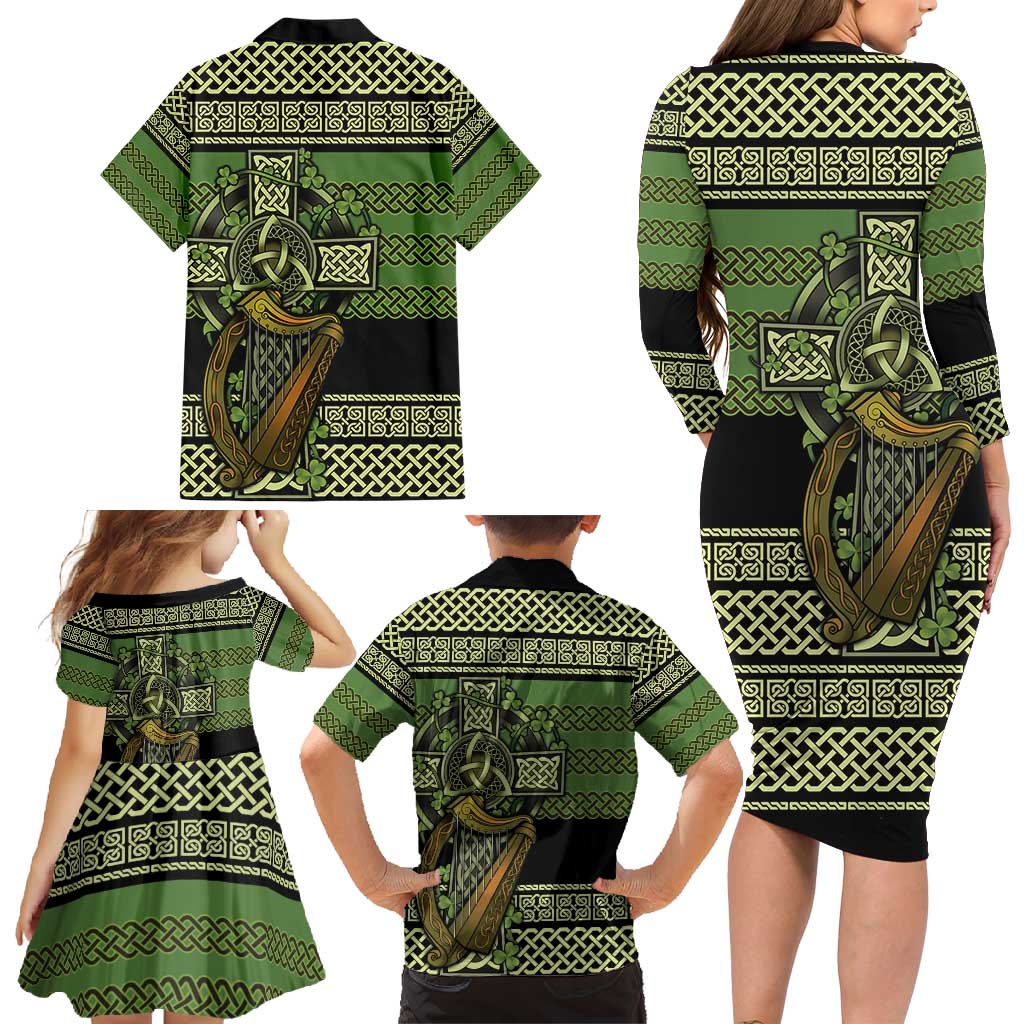 Ireland Celtic Knot Family Matching Long Sleeve Bodycon Dress and Hawaiian Shirt Celtic Nation Heritage Pride - Wonder Print Shop
