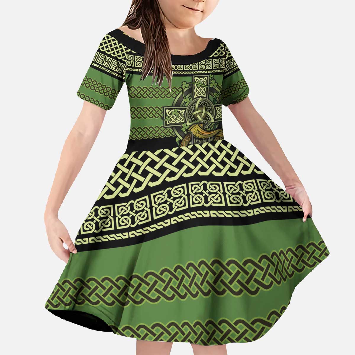 Ireland Celtic Knot Family Matching Off The Shoulder Long Sleeve Dress and Hawaiian Shirt Celtic Nation Heritage Pride - Wonder Print Shop