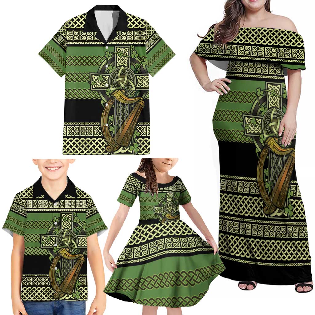Ireland Celtic Knot Family Matching Off Shoulder Maxi Dress and Hawaiian Shirt Celtic Nation Heritage Pride - Wonder Print Shop