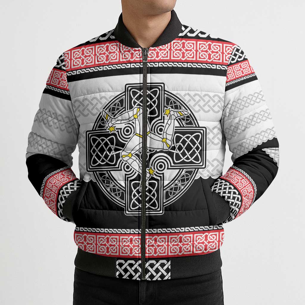 Isle of Man Celtic Knot Bomber Puffer Jacket Celtic Nation Heritage Pride - Wonder Print Shop