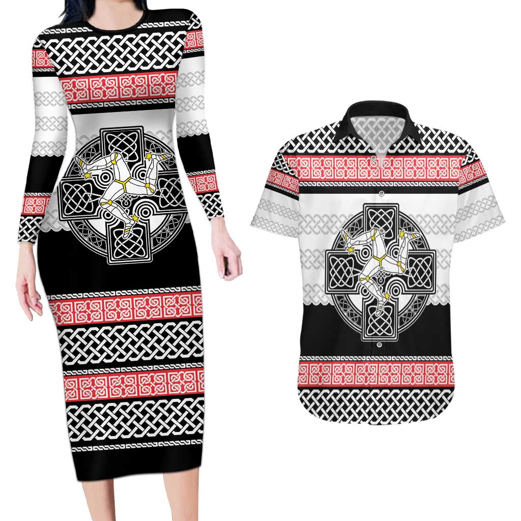 Isle of Man Celtic Knot Couples Matching Long Sleeve Bodycon Dress and Hawaiian Shirt Celtic Nation Heritage Pride - Wonder Print Shop