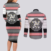 Isle of Man Celtic Knot Couples Matching Long Sleeve Bodycon Dress and Long Sleeve Button Shirt Celtic Nation Heritage Pride - Wonder Print Shop