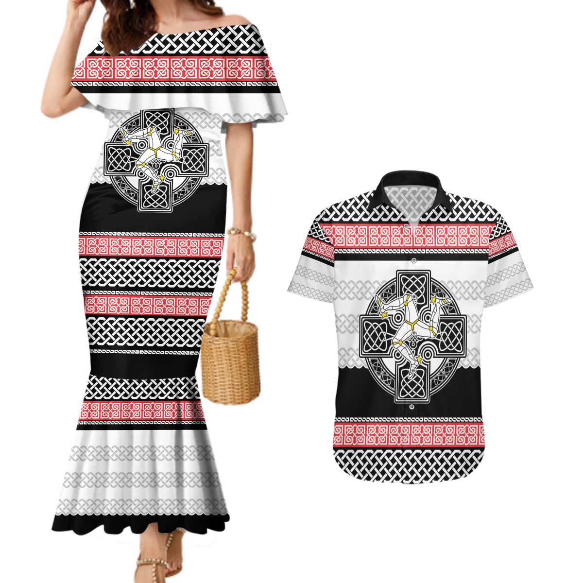 Isle of Man Celtic Knot Couples Matching Mermaid Dress and Hawaiian Shirt Celtic Nation Heritage Pride - Wonder Print Shop