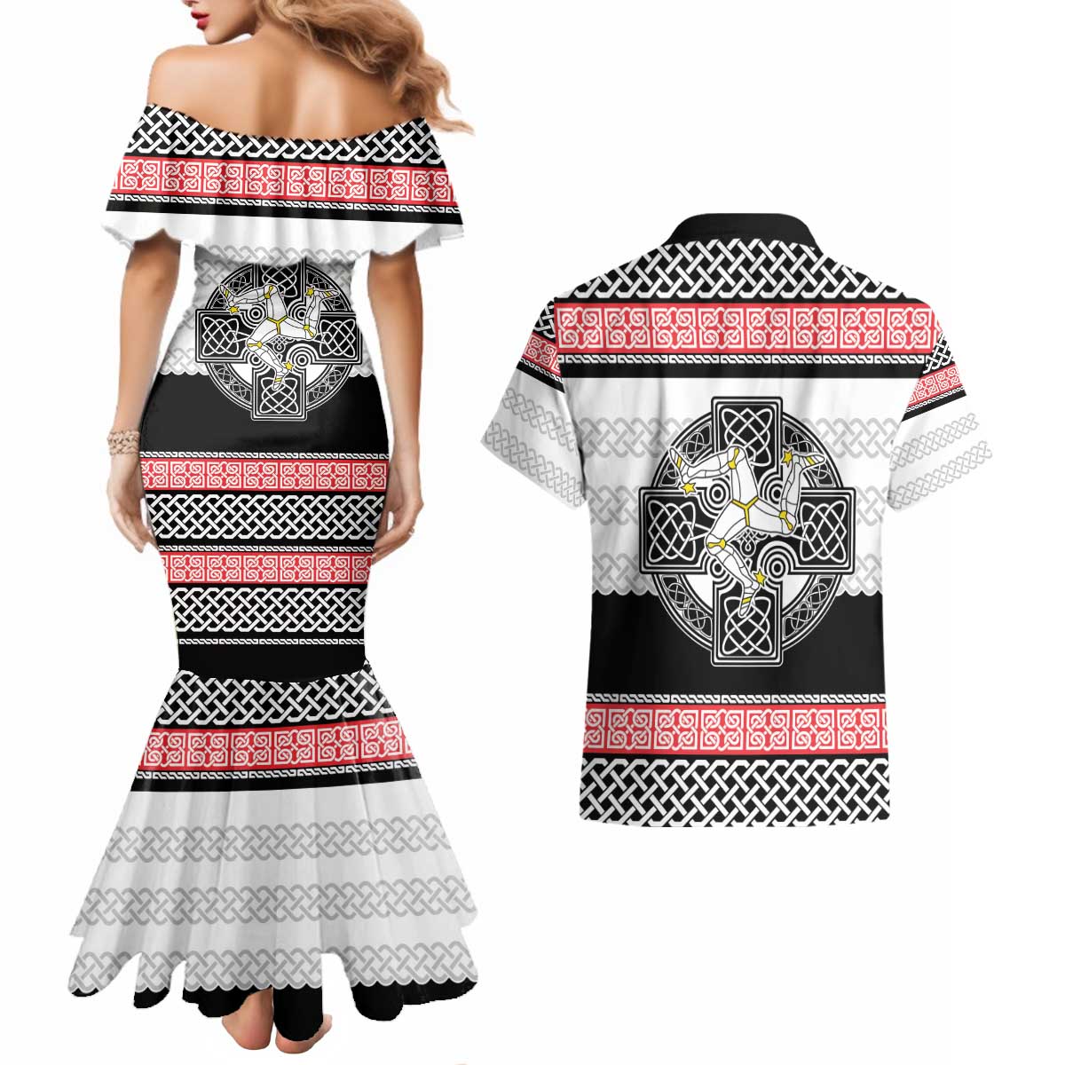 Isle of Man Celtic Knot Couples Matching Mermaid Dress and Hawaiian Shirt Celtic Nation Heritage Pride - Wonder Print Shop