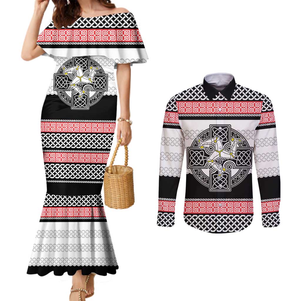 Isle of Man Celtic Knot Couples Matching Mermaid Dress and Long Sleeve Button Shirt Celtic Nation Heritage Pride - Wonder Print Shop