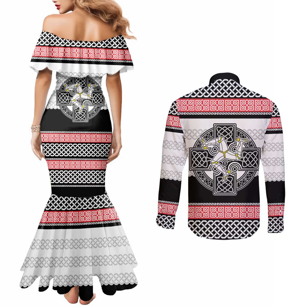 Isle of Man Celtic Knot Couples Matching Mermaid Dress and Long Sleeve Button Shirt Celtic Nation Heritage Pride - Wonder Print Shop