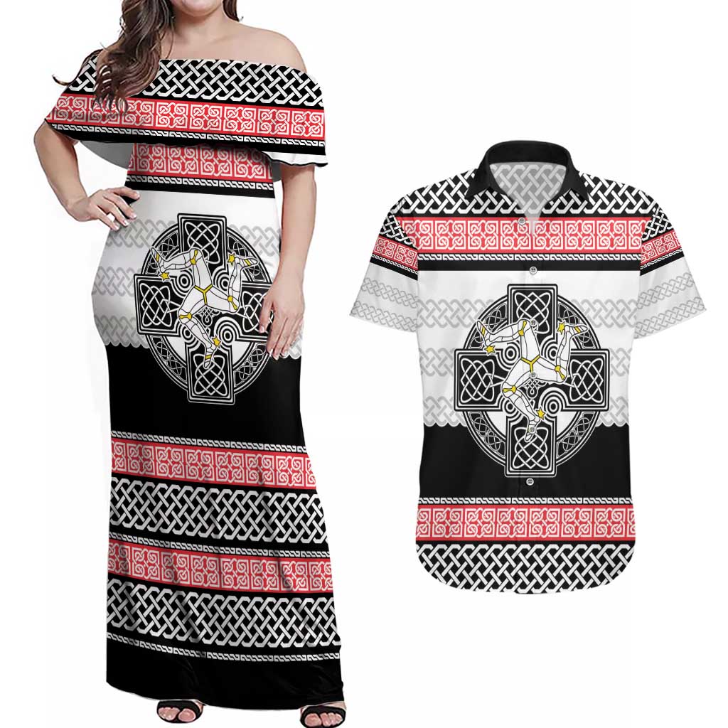 Isle of Man Celtic Knot Couples Matching Off Shoulder Maxi Dress and Hawaiian Shirt Celtic Nation Heritage Pride - Wonder Print Shop