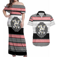 Isle of Man Celtic Knot Couples Matching Off Shoulder Maxi Dress and Hawaiian Shirt Celtic Nation Heritage Pride - Wonder Print Shop