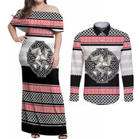 Isle of Man Celtic Knot Couples Matching Off Shoulder Maxi Dress and Long Sleeve Button Shirt Celtic Nation Heritage Pride - Wonder Print Shop