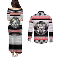 Isle of Man Celtic Knot Couples Matching Puletasi and Long Sleeve Button Shirt Celtic Nation Heritage Pride - Wonder Print Shop