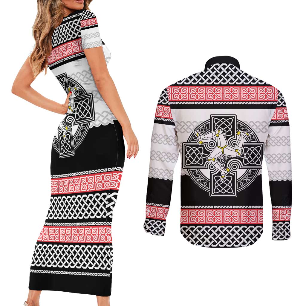 Isle of Man Celtic Knot Couples Matching Short Sleeve Bodycon Dress and Long Sleeve Button Shirt Celtic Nation Heritage Pride - Wonder Print Shop