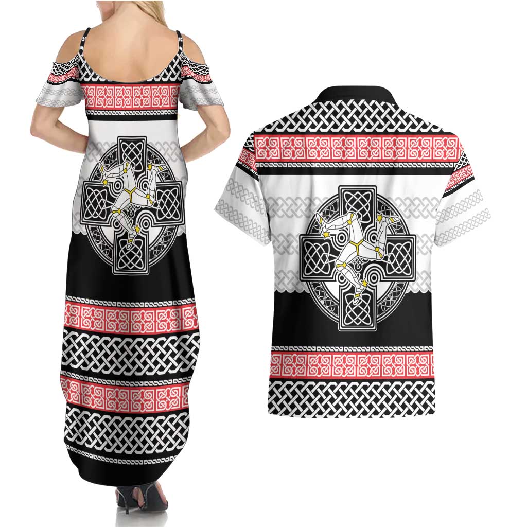 Isle of Man Celtic Knot Couples Matching Summer Maxi Dress and Hawaiian Shirt Celtic Nation Heritage Pride - Wonder Print Shop