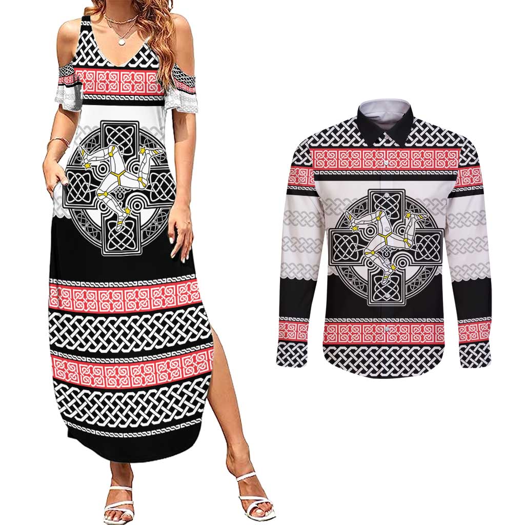 Isle of Man Celtic Knot Couples Matching Summer Maxi Dress and Long Sleeve Button Shirt Celtic Nation Heritage Pride - Wonder Print Shop