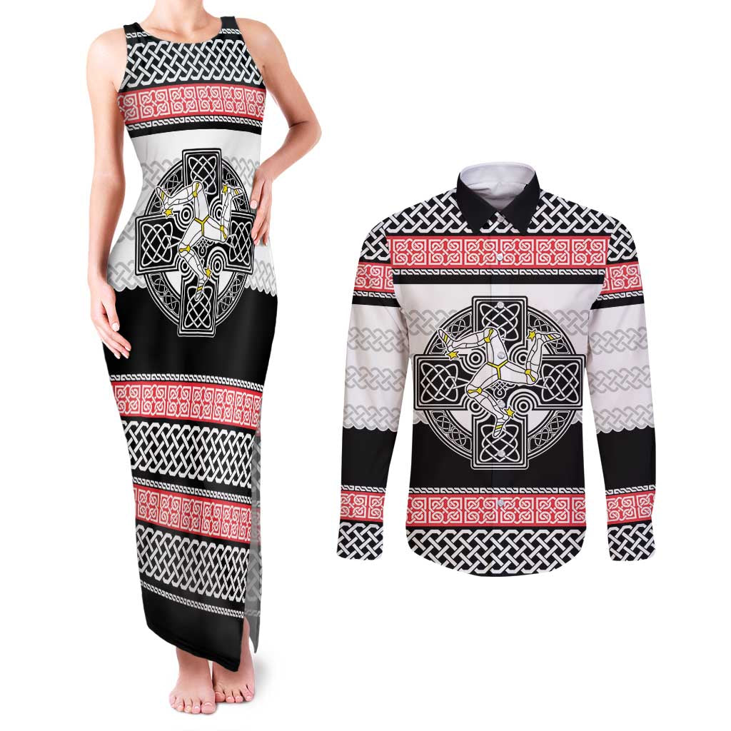 Isle of Man Celtic Knot Couples Matching Tank Maxi Dress and Long Sleeve Button Shirt Celtic Nation Heritage Pride - Wonder Print Shop