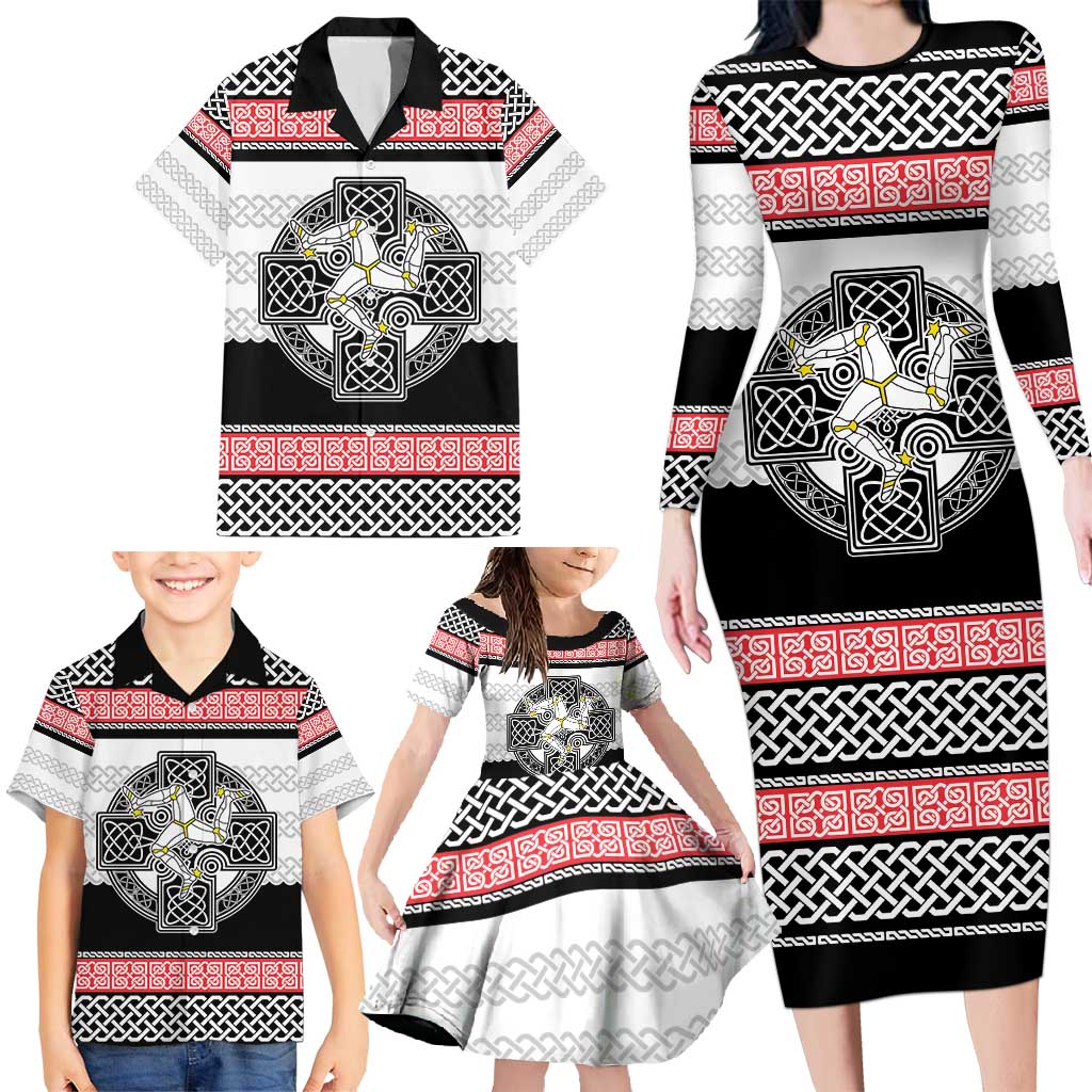 Isle of Man Celtic Knot Family Matching Long Sleeve Bodycon Dress and Hawaiian Shirt Celtic Nation Heritage Pride - Wonder Print Shop