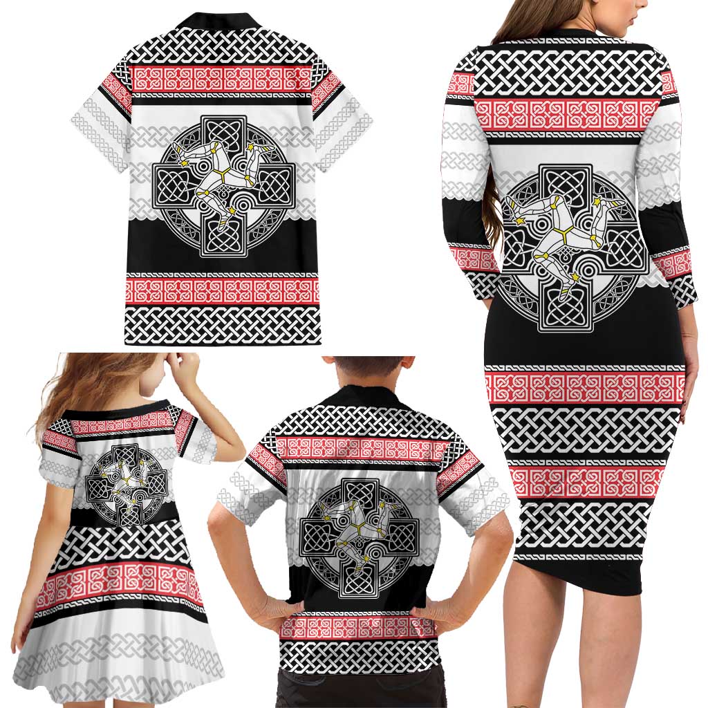 Isle of Man Celtic Knot Family Matching Long Sleeve Bodycon Dress and Hawaiian Shirt Celtic Nation Heritage Pride - Wonder Print Shop