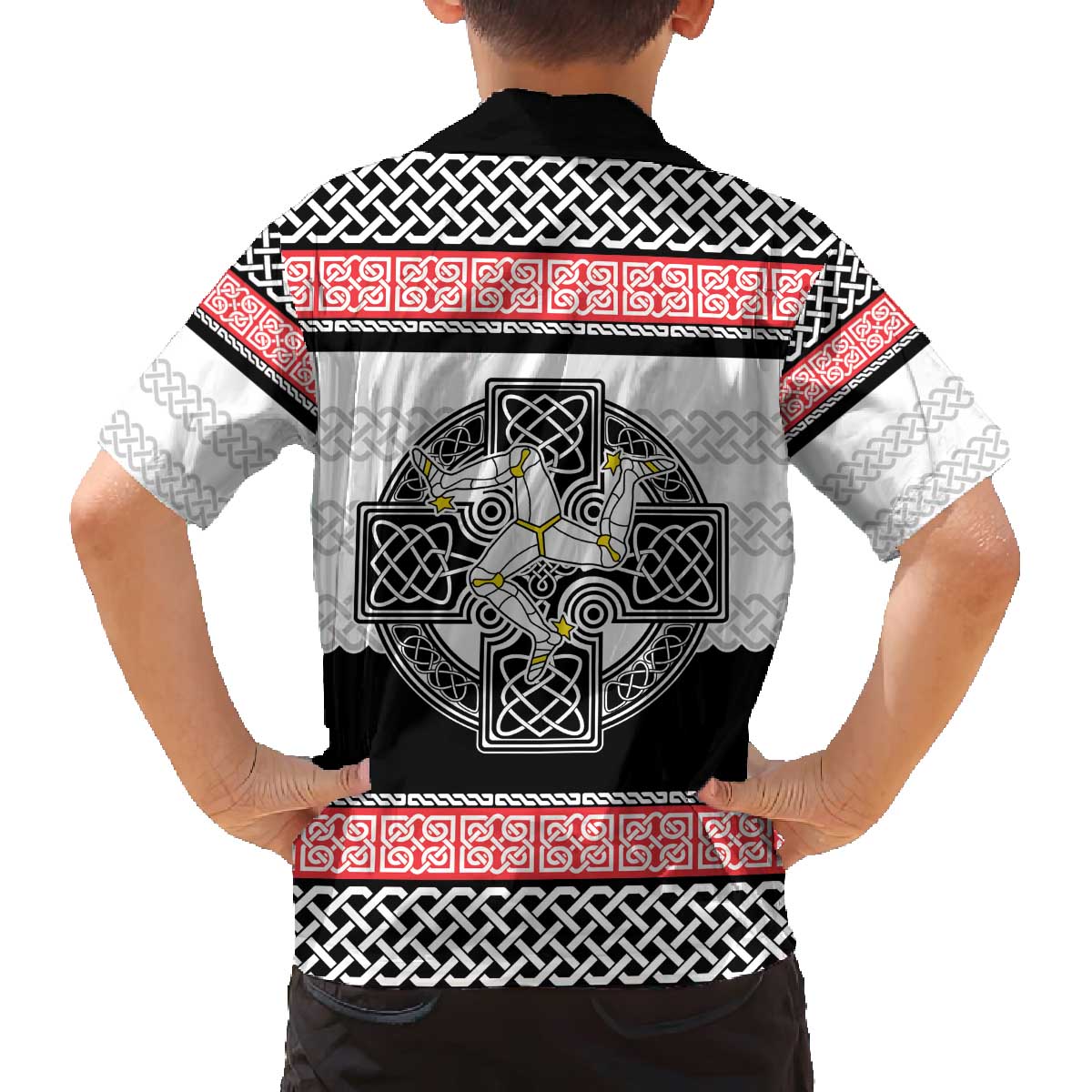 Isle of Man Celtic Knot Family Matching Off The Shoulder Long Sleeve Dress and Hawaiian Shirt Celtic Nation Heritage Pride - Wonder Print Shop