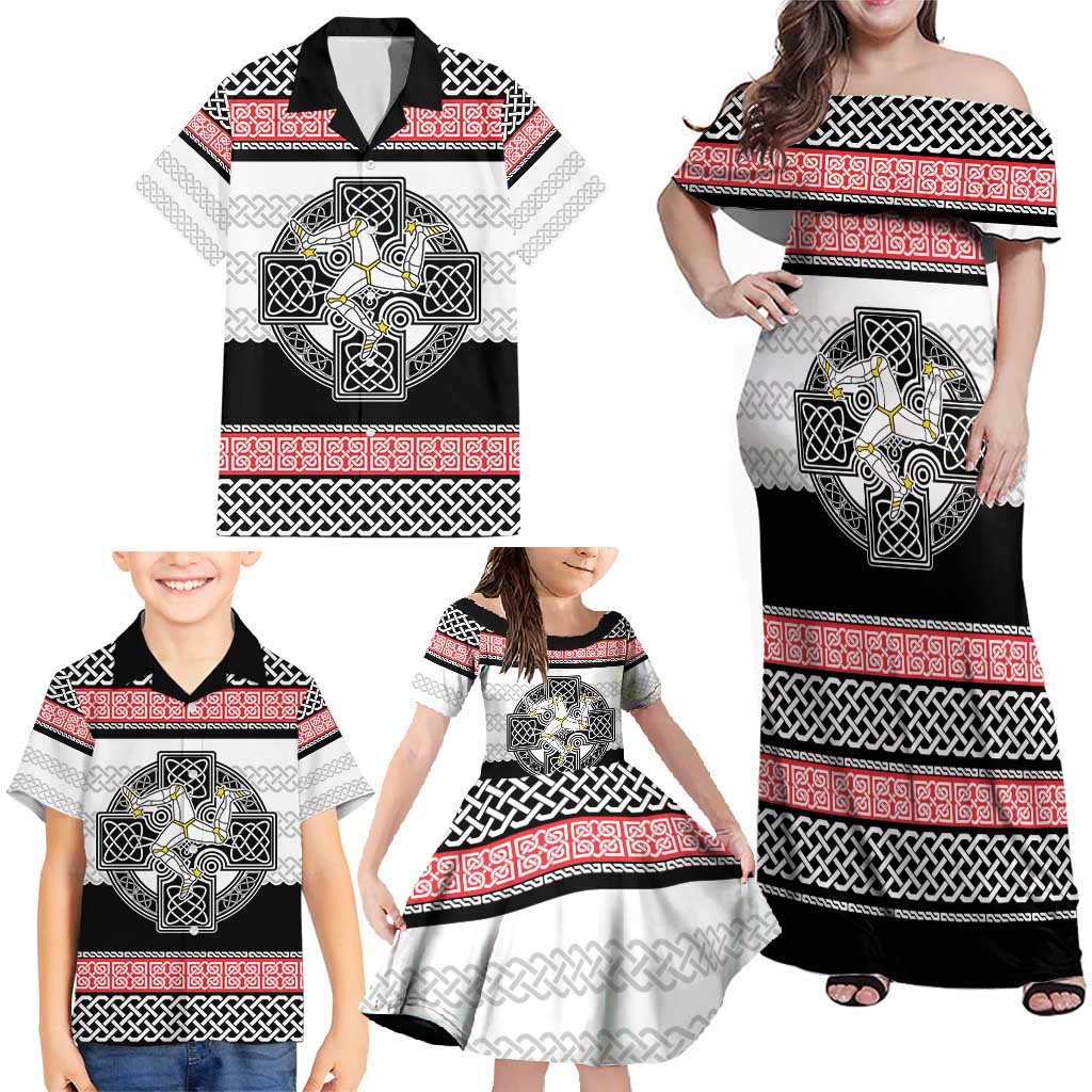 Isle of Man Celtic Knot Family Matching Off Shoulder Maxi Dress and Hawaiian Shirt Celtic Nation Heritage Pride - Wonder Print Shop
