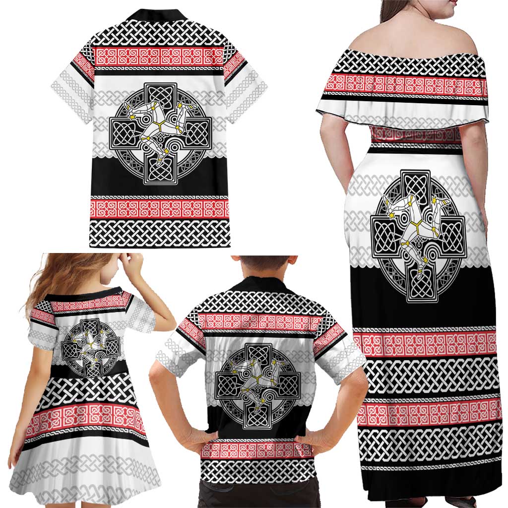 Isle of Man Celtic Knot Family Matching Off Shoulder Maxi Dress and Hawaiian Shirt Celtic Nation Heritage Pride - Wonder Print Shop