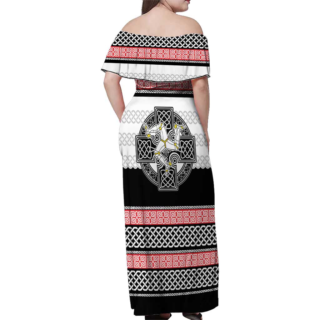 Isle of Man Celtic Knot Family Matching Off Shoulder Maxi Dress and Hawaiian Shirt Celtic Nation Heritage Pride - Wonder Print Shop