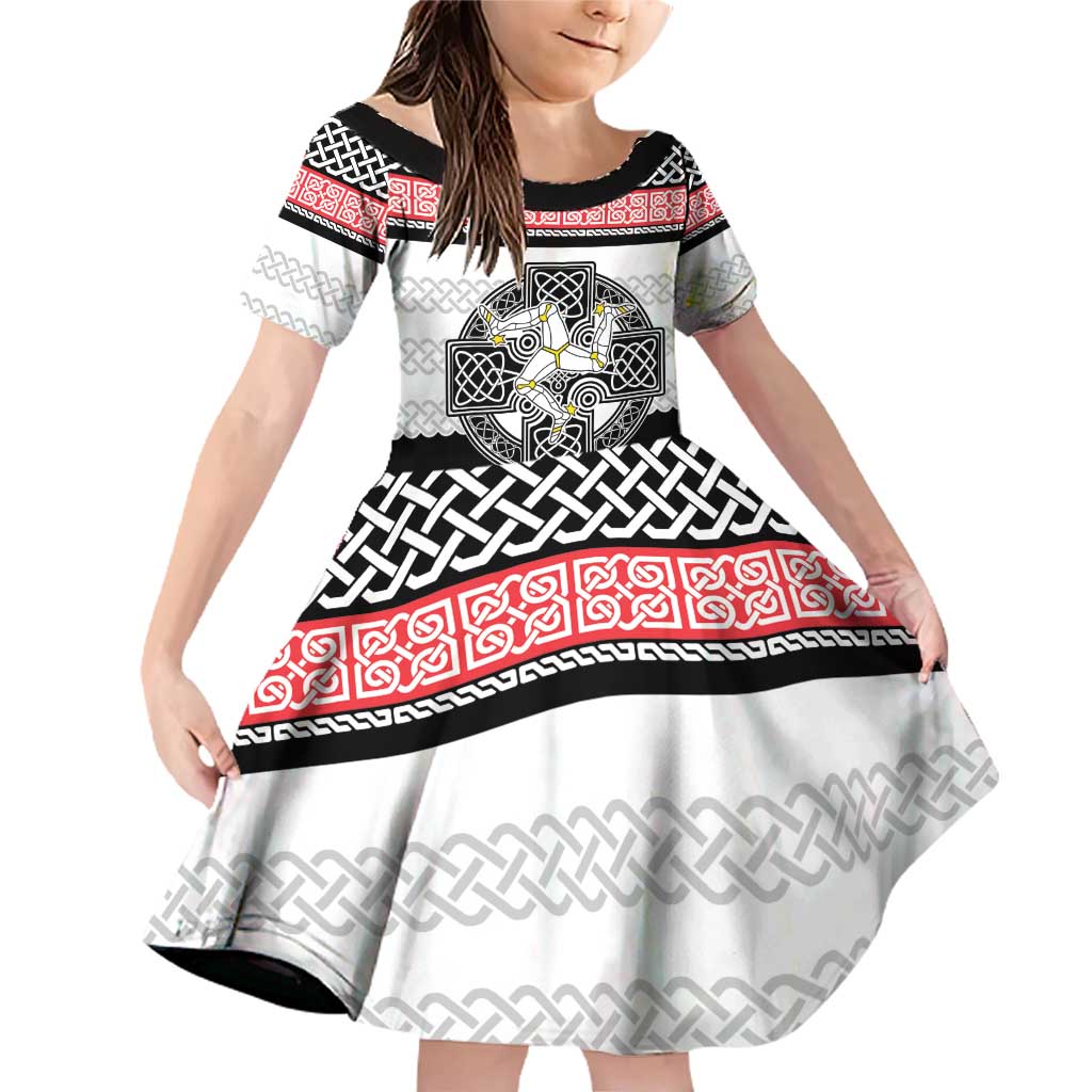 Isle of Man Celtic Knot Family Matching Off Shoulder Short Dress and Hawaiian Shirt Celtic Nation Heritage Pride - Wonder Print Shop