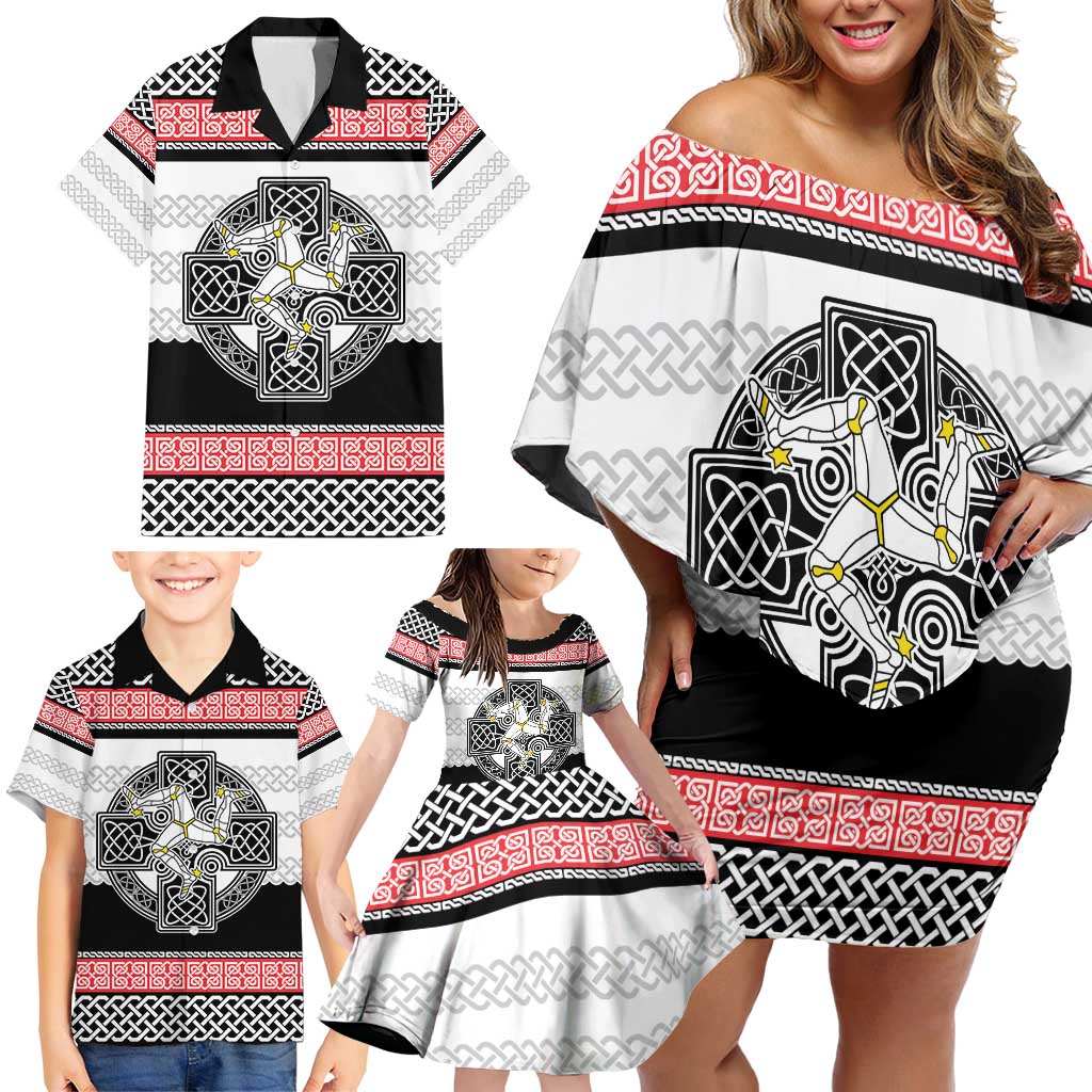 Isle of Man Celtic Knot Family Matching Off Shoulder Short Dress and Hawaiian Shirt Celtic Nation Heritage Pride - Wonder Print Shop