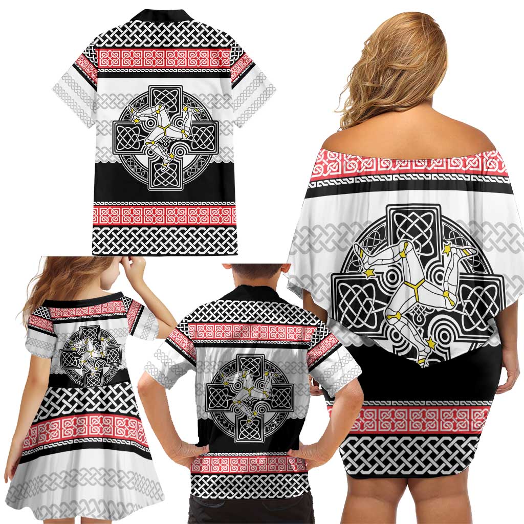 Isle of Man Celtic Knot Family Matching Off Shoulder Short Dress and Hawaiian Shirt Celtic Nation Heritage Pride - Wonder Print Shop