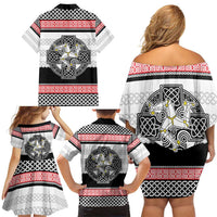 Isle of Man Celtic Knot Family Matching Off Shoulder Short Dress and Hawaiian Shirt Celtic Nation Heritage Pride - Wonder Print Shop