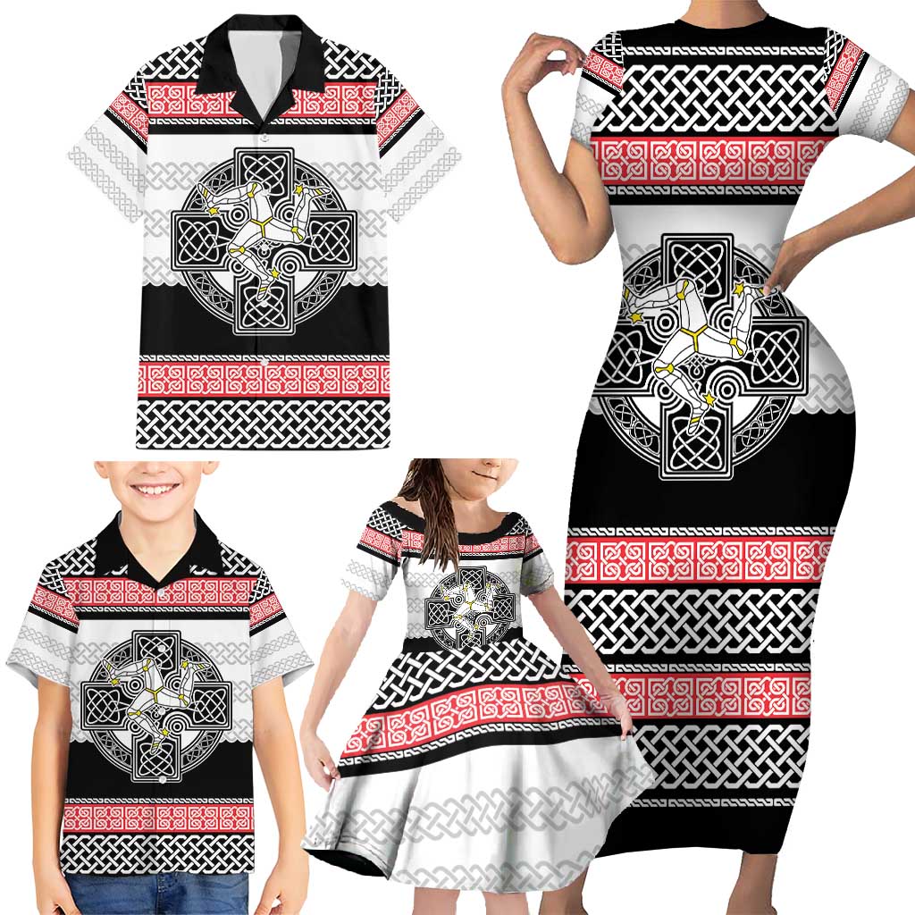 Isle of Man Celtic Knot Family Matching Short Sleeve Bodycon Dress and Hawaiian Shirt Celtic Nation Heritage Pride - Wonder Print Shop