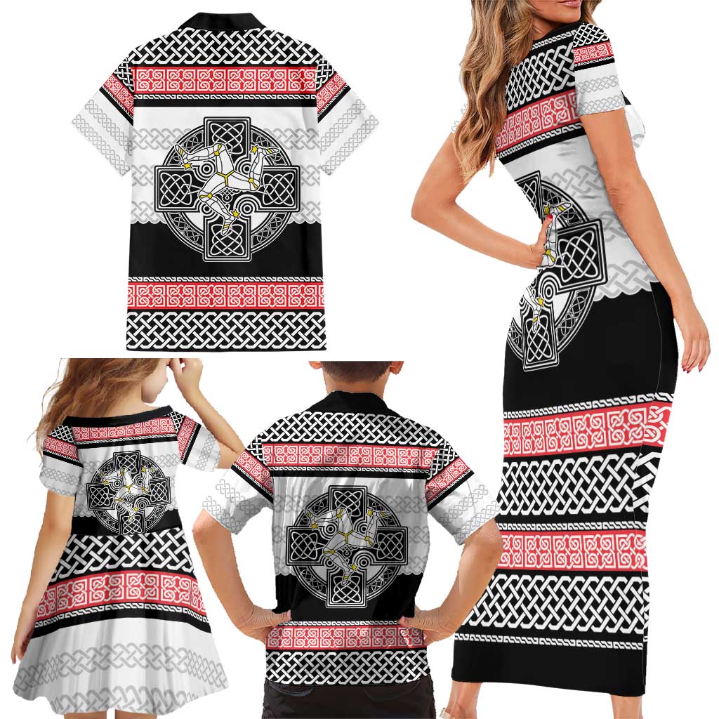 Isle of Man Celtic Knot Family Matching Short Sleeve Bodycon Dress and Hawaiian Shirt Celtic Nation Heritage Pride - Wonder Print Shop