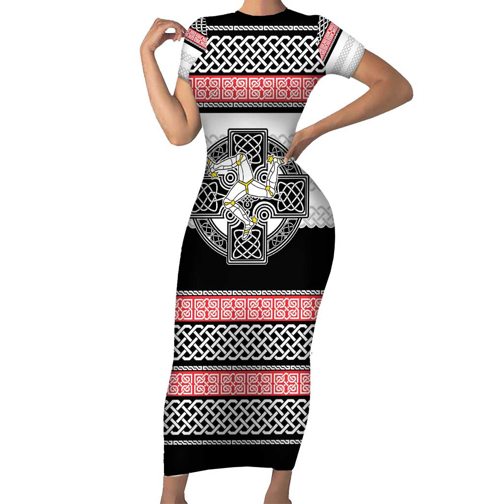 Isle of Man Celtic Knot Family Matching Short Sleeve Bodycon Dress and Hawaiian Shirt Celtic Nation Heritage Pride - Wonder Print Shop